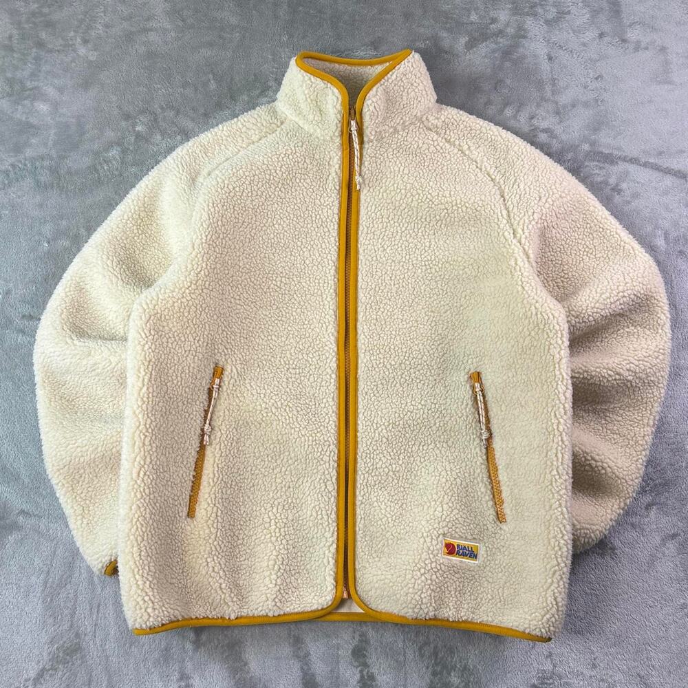 Fjallraven Vardag Pile Fleece Jacket Womens Small Full Zip Sherpa Hiking Cream